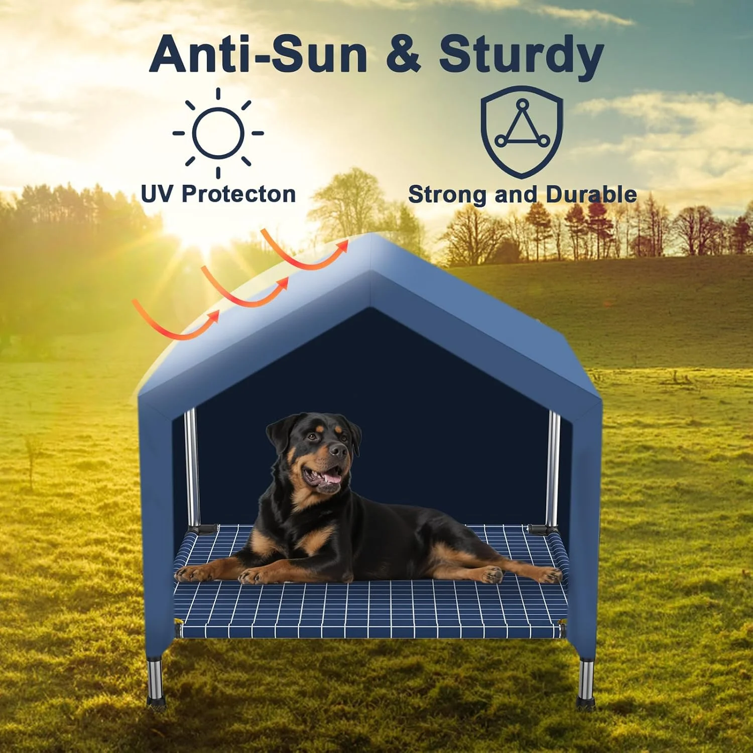 خانه سگ مرتفع 2 در 1 - چادر سگ ضد باران، خانه گربه، سایبان سگ، خانه حیوانات خانگی - کف مرتفع تهویه دار، پناهگاه حیوانات خانگی مرتفع برای سایز متوسط