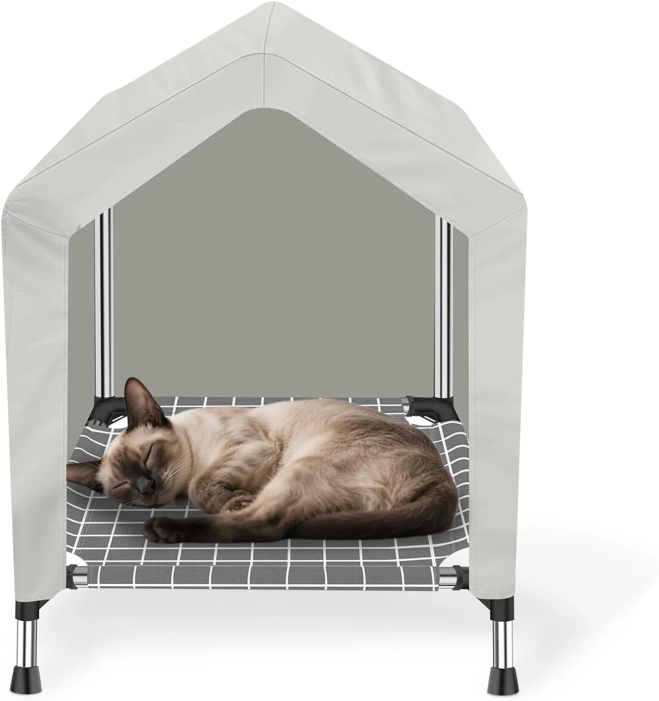 خانه سگ مرتفع برای فضای باز یا داخلی - چادر ضد آب سگ، خانه گربه، چادر سایه بان سگ، خانه حیوانات خانگی با پوشش قابل جابجایی، مناسب برای سگ ها و گربه های کوچک خانه سگ مرتفع برای فضای باز یا داخلی - چادر ضد آب سگ، خانه گربه، چادر سایه بان سگ، خانه حیوانات خانگی با پوشش قابل جابجایی، مناسب برای سگ ها و گربه های کوچک