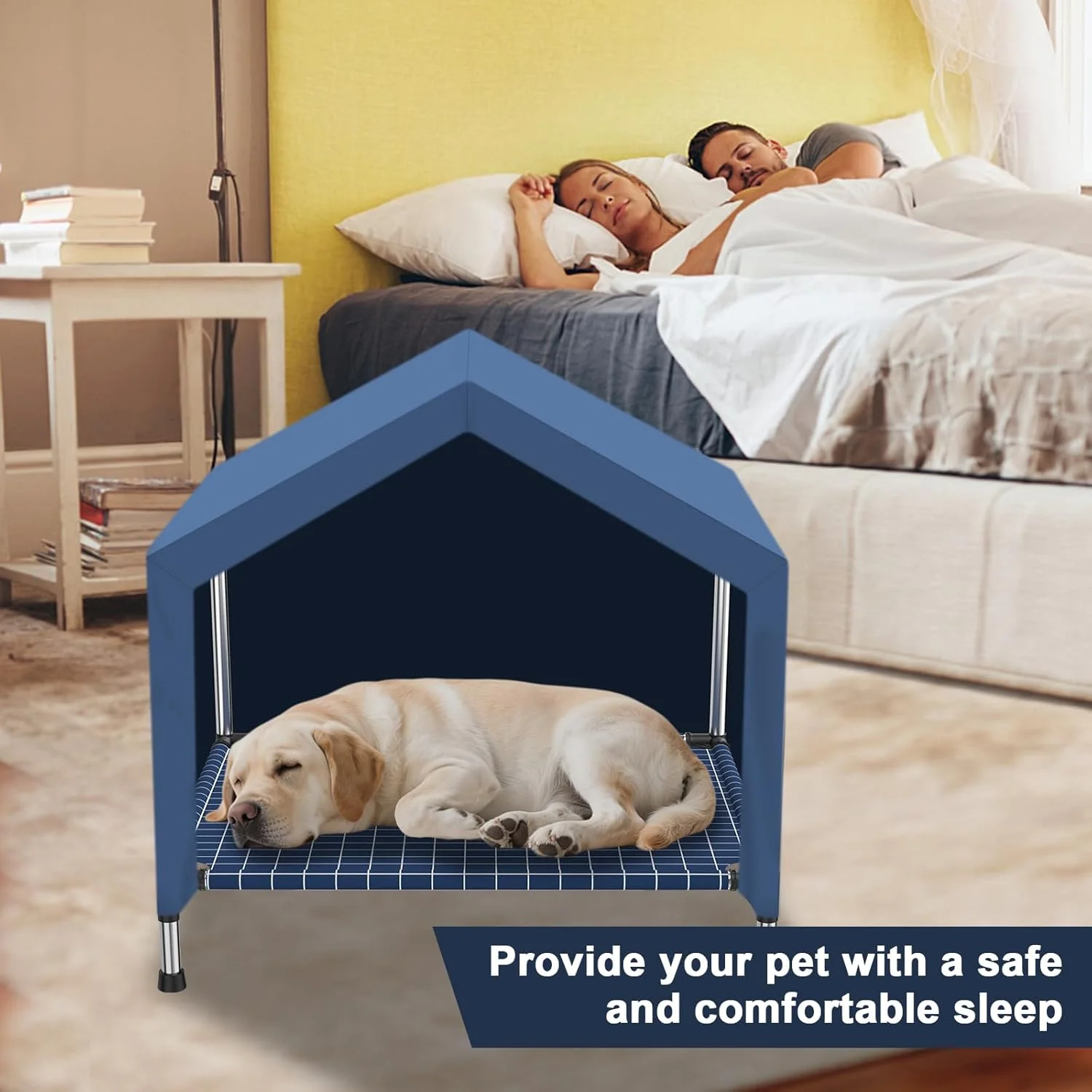 خانه سگ مرتفع 2 در 1 - چادر سگ ضد باران، خانه گربه، سایبان سگ، خانه حیوانات خانگی - کف مرتفع تهویه دار، پناهگاه حیوانات خانگی مرتفع برای سایز متوسط