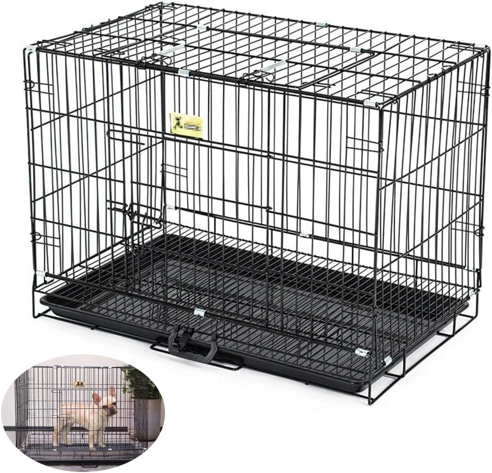 قفس سگ و توله سگ تاشو دو درب WYJW با سینی پلاستیکی، حصار حیوانات خانگی داخلی با توالت، اندازه ها و رنگ های مختلف موجود است، مشکی، M قفس سگ و توله سگ تاشو دو درب WYJW با سینی پلاستیکی، حصار حیوانات خانگی داخلی با توالت، اندازه ها و رنگ های مختلف موجود است، مشکی، M