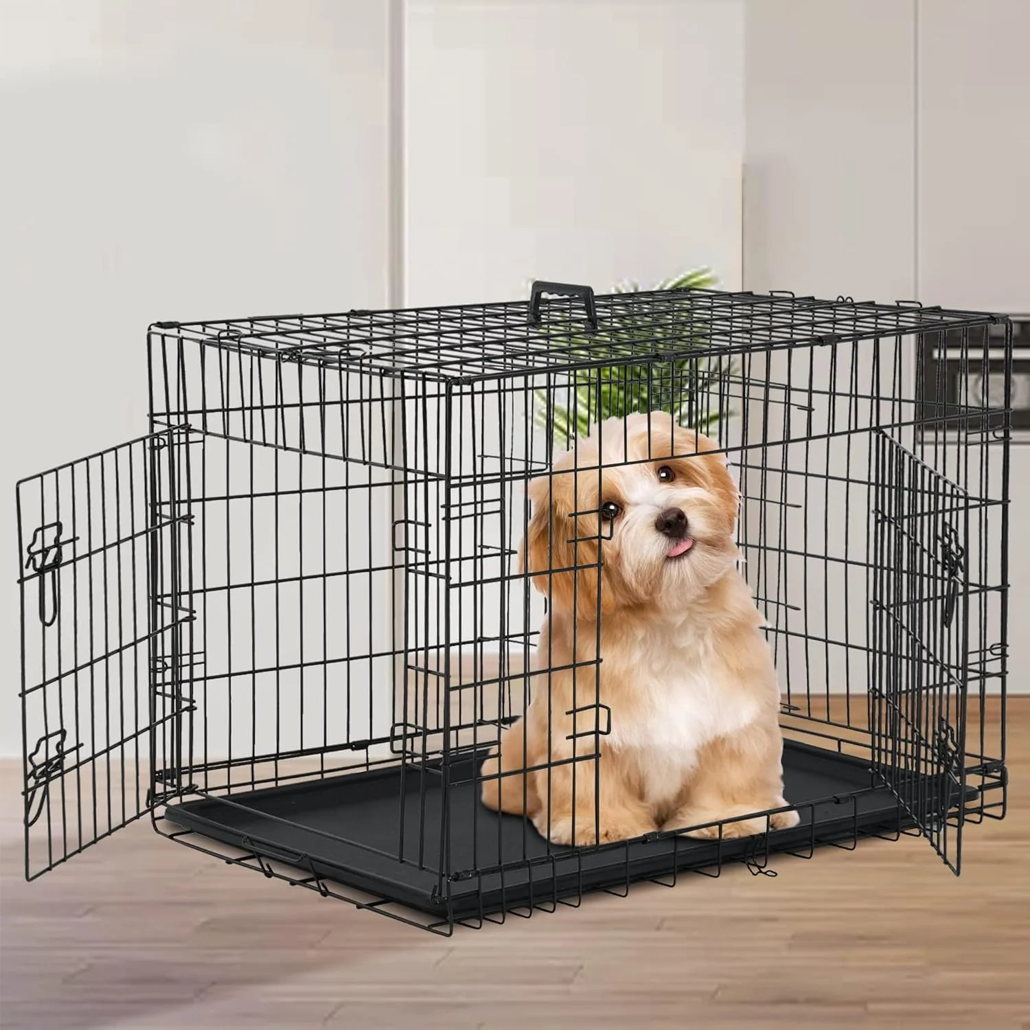 قفس سگ 36 اینچی برای سگ های بزرگ، قفس سگ تاشو فلزی سیمی، مناسب فضای باز و داخل خانه با پنل جداکننده دو درب، سینی قابل جابجایی و دسته... قفس سگ 36 اینچی برای سگ های بزرگ، قفس سگ تاشو فلزی سیمی، مناسب فضای باز و داخل خانه با پنل جداکننده دو درب، سینی قابل جابجایی و دسته...