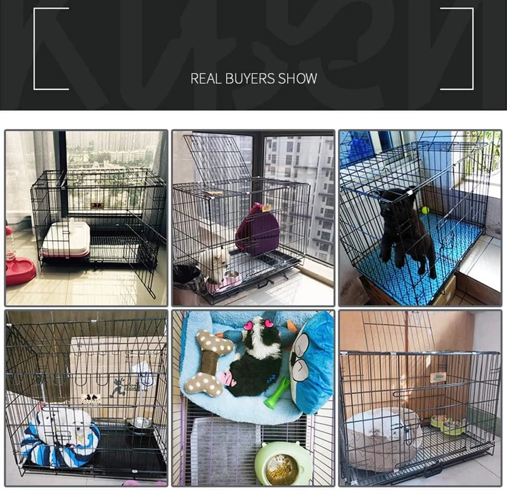 قفس سگ و توله سگ تاشو دو درب WYJW با سینی پلاستیکی، حصار حیوانات خانگی داخلی با توالت، اندازه ها و رنگ های مختلف موجود است، مشکی، M