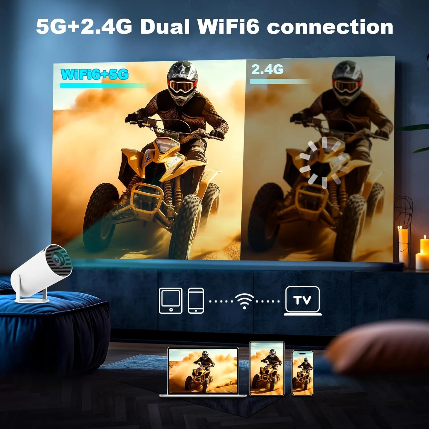 مینی پروژکتور ENUOSUMA، سازگار با 4K 1080P، پروژکتور قابل حمل با وای فای دو بانده WIFI6 5G بی سیم 5.0 بلوتوث اندروید 11، 160 انسی لومن، چرخش 180 درجه، تصحیح خودکار کیستون، پروژکتور مینی پروژکتور ENUOSUMA، سازگار با 4K 1080P، پروژکتور قابل حمل با وای فای دو بانده WIFI6 5G بی سیم 5.0 بلوتوث اندروید 11، 160 انسی لومن، چرخش 180 درجه، تصحیح خودکار کیستون، پروژکتور