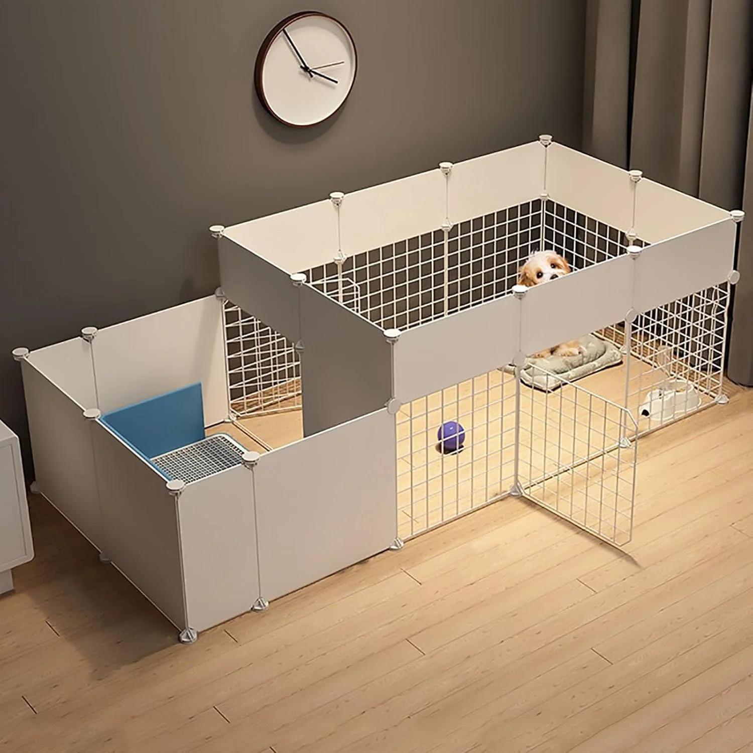 فنس سگ، محوطه داخلی گربه، قفس سگ با طراحی DIY، قفس فلزی جداشدنی حیوانات کوچک (165 * 75 * 54 سانتی متر)