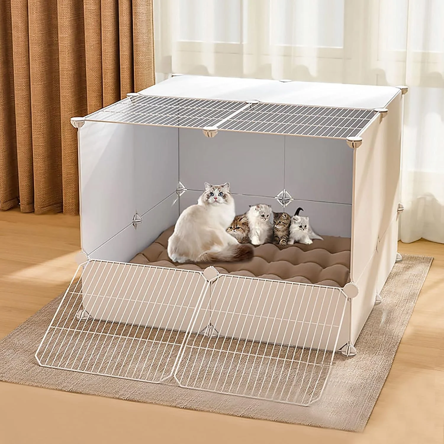 قفس گربه، محوطه داخلی گربه، لانه گربه، پارک بازی بچه گربه، قفس سگ برای سگ های بزرگ، قفس راسو، پارک بازی حیوانات خانگی برای استفاده در داخل/خارج از منزل - مکان بزرگ برای ورزش ایده آل F، سفید-B