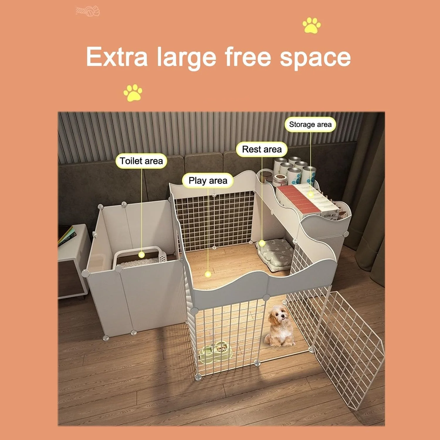 محوطه سگ، محفظه داخلی گربه، قفس سگ با طراحی DIY، قفس فلزی جداشدنی حیوانات کوچک (165 * 111 * 54 سانتی متر)