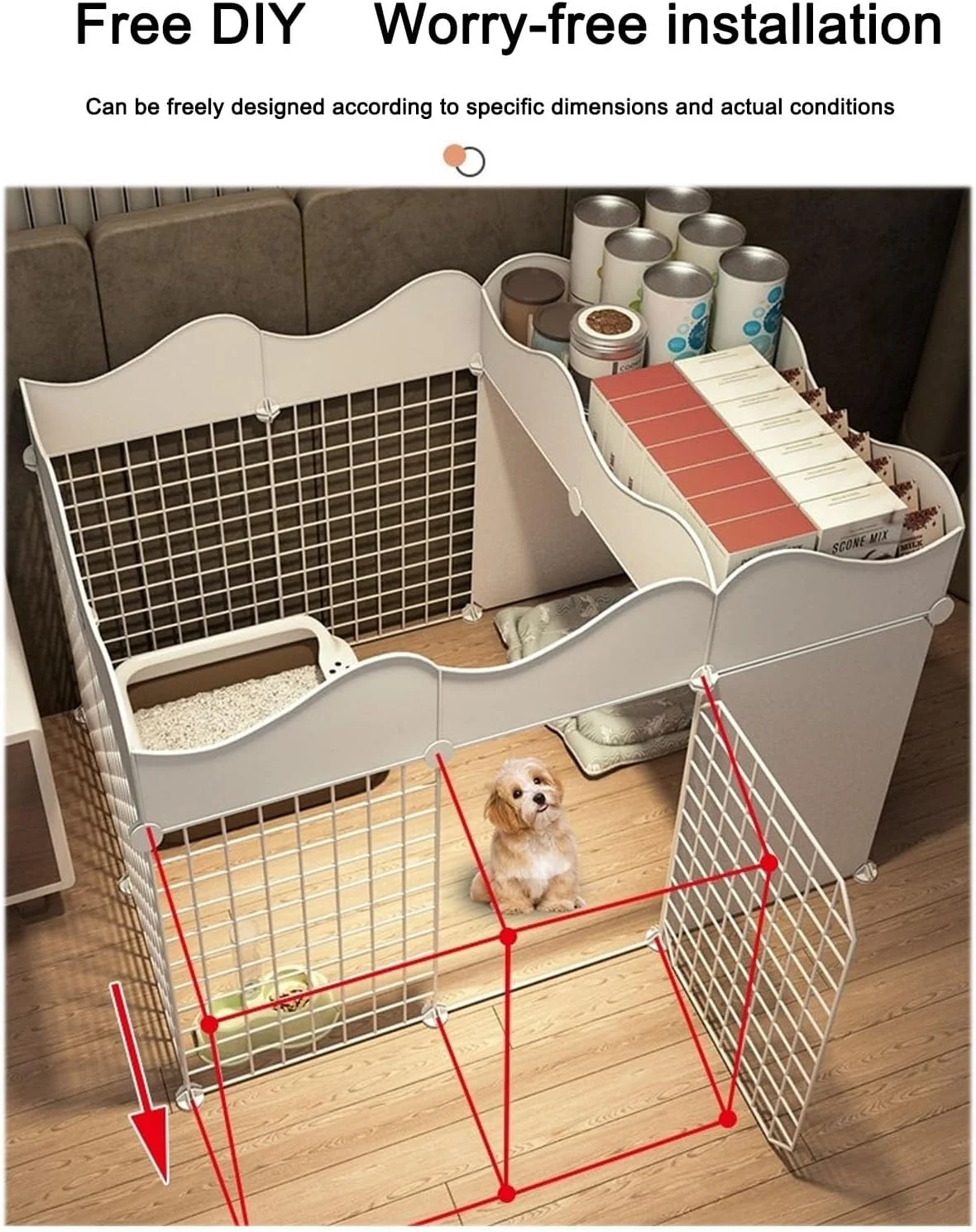 حصار سگ، محوطه داخلی گربه، قفس سگ با طراحی DIY، قفس فلزی جداشدنی برای حیوانات کوچک (A111*75*54cm)