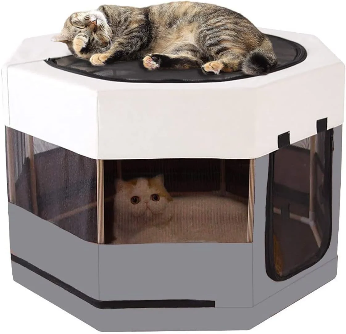 محوطه بازی حیوانات خانگی قابل حمل lzfHzwno، محوطه بازی گربه با قاب چوبی محکم، لانه تمرینی حیوانات خانگی، جعبه برای سگ ها، توله سگ ها، گربه ها، حیوانات کوچک و متوسط، استفاده در فضای داخلی و خارجی