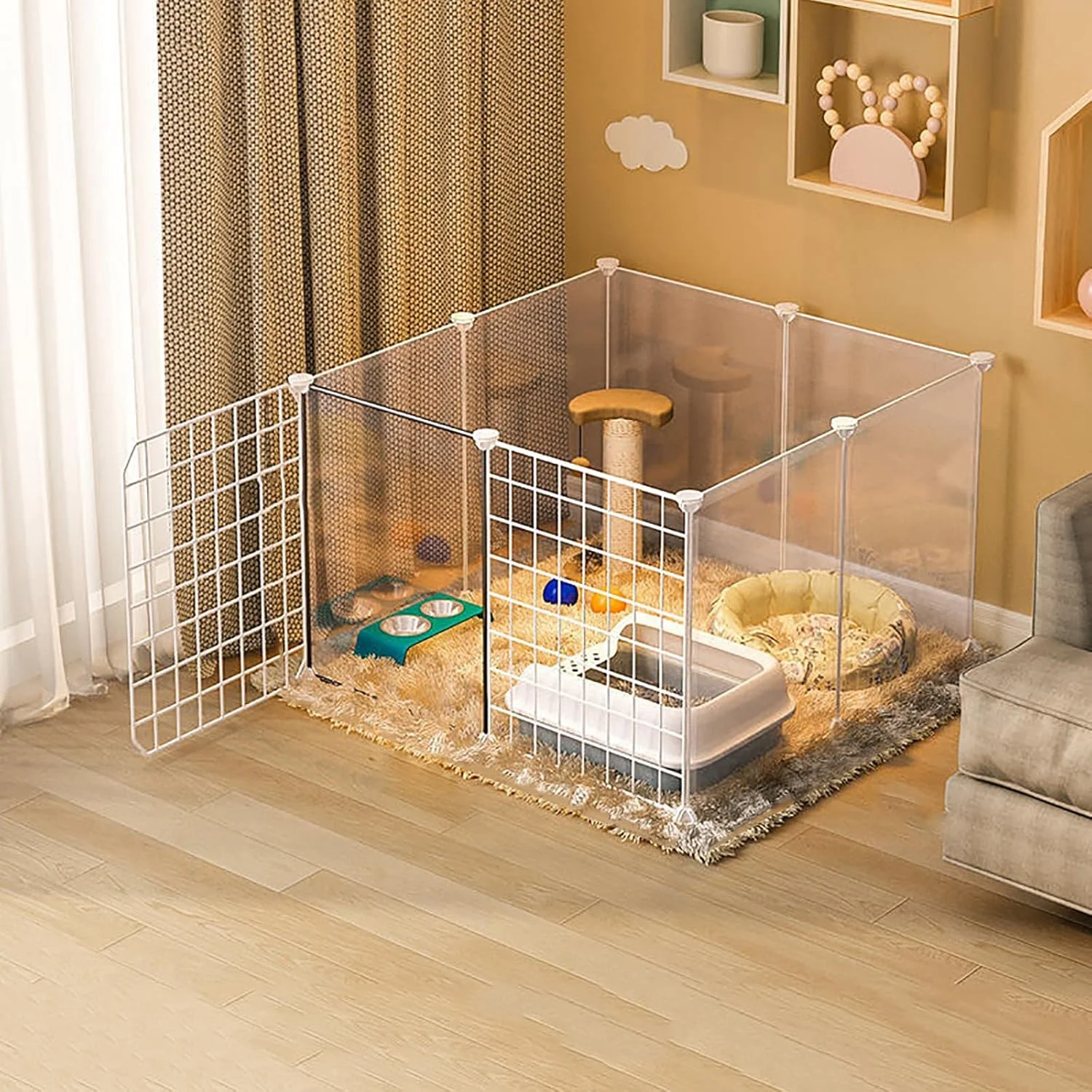 محوطه بازی حیوانات خانگی lzfHzwno، قفس حیوانات کوچک DIY با درب برای استفاده در داخل/خارج از منزل، حصار حیاط قابل حمل برای حیوانات کوچک، توله سگ، گربه، 75 X 75 سانتی متر