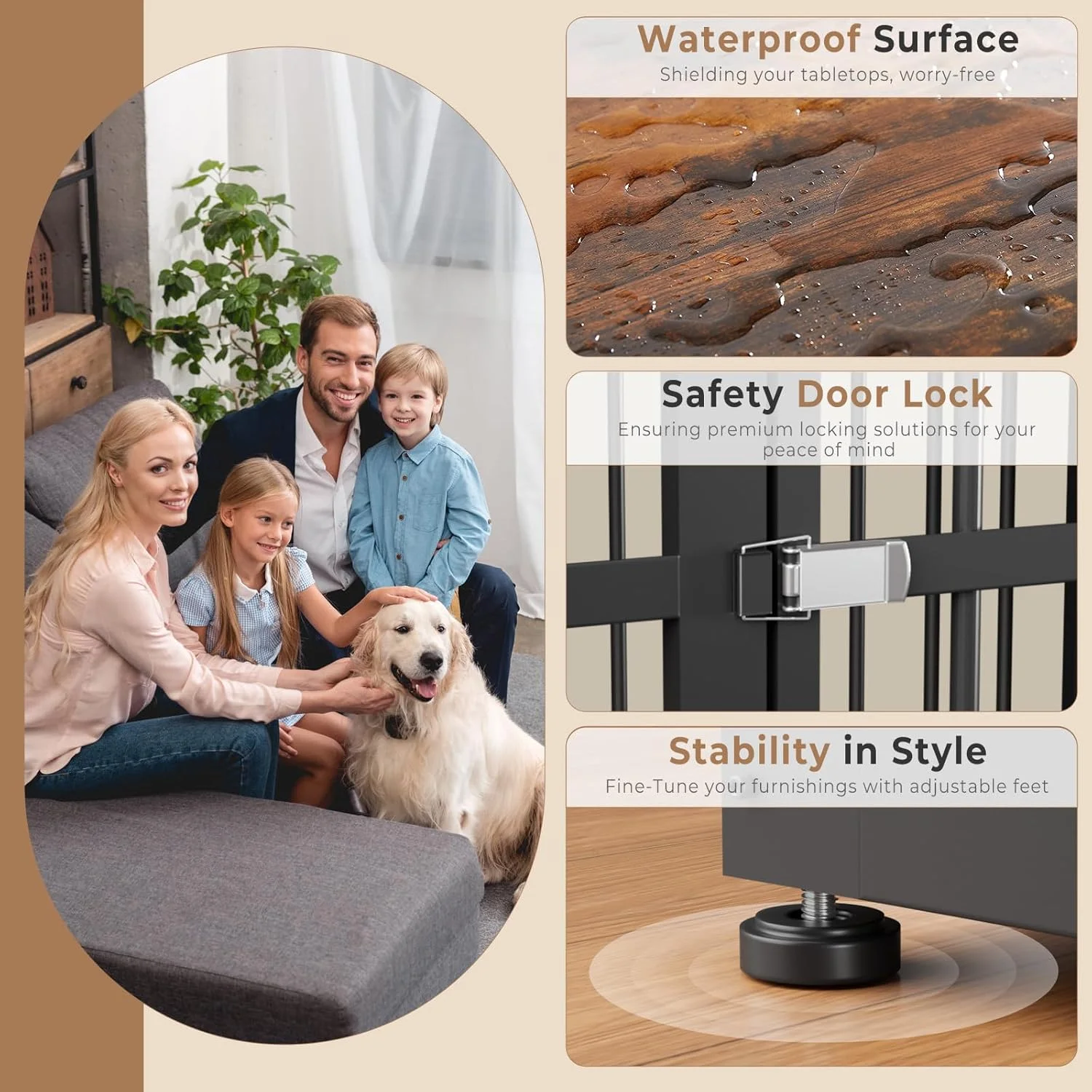 قفس سگ چوبی بزرگ Lyromix با قابلیت چیدن روی هم، 48 اینچ، دارای دو محفظه، قفس سگ مقاوم مناسب فضای داخلی با جداکننده متحرک برای سگ های کوچک تا متوسط، قابل استفاده به صورت جداگانه