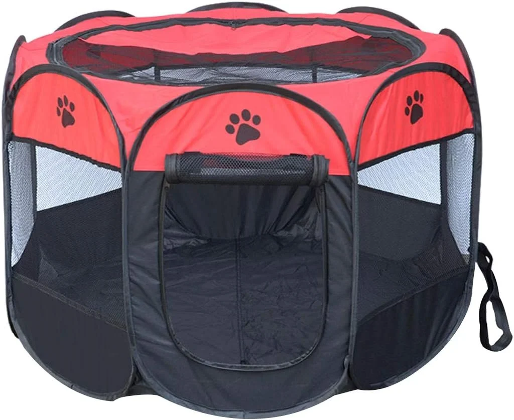 چادر سگ ضد آب آکسفورد تاشو هشت ضلعی فضای باز LyunLa Fashion، سایز S، اندازه: 73 x 73 x 43 سانتی متر (قهوه ای) (رنگ: قرمز)