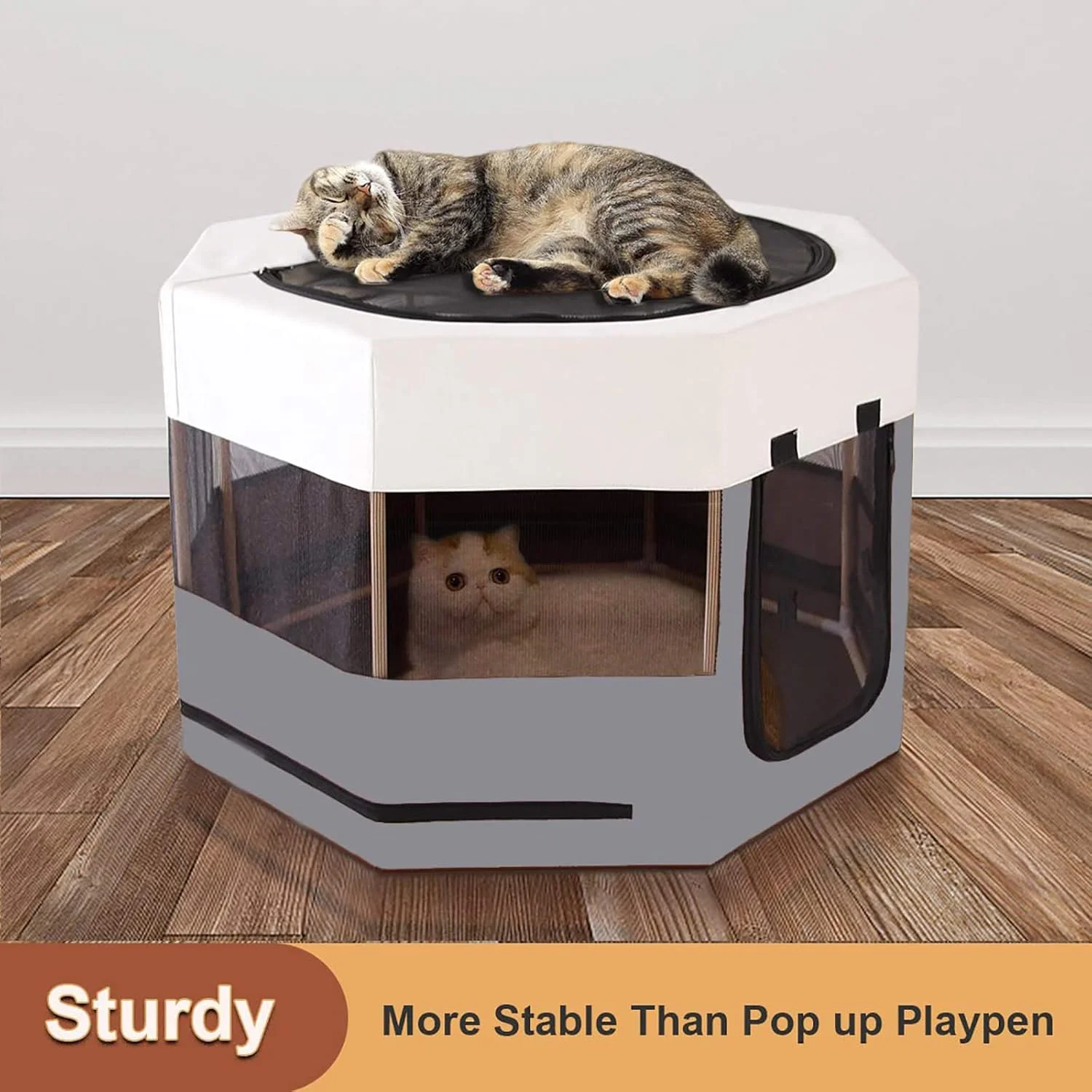 محوطه بازی حیوانات خانگی قابل حمل lzfHzwno، محوطه بازی گربه با قاب چوبی محکم، لانه تمرینی حیوانات خانگی، جعبه برای سگ ها، توله سگ ها، گربه ها، حیوانات کوچک و متوسط، استفاده در فضای داخلی و خارجی