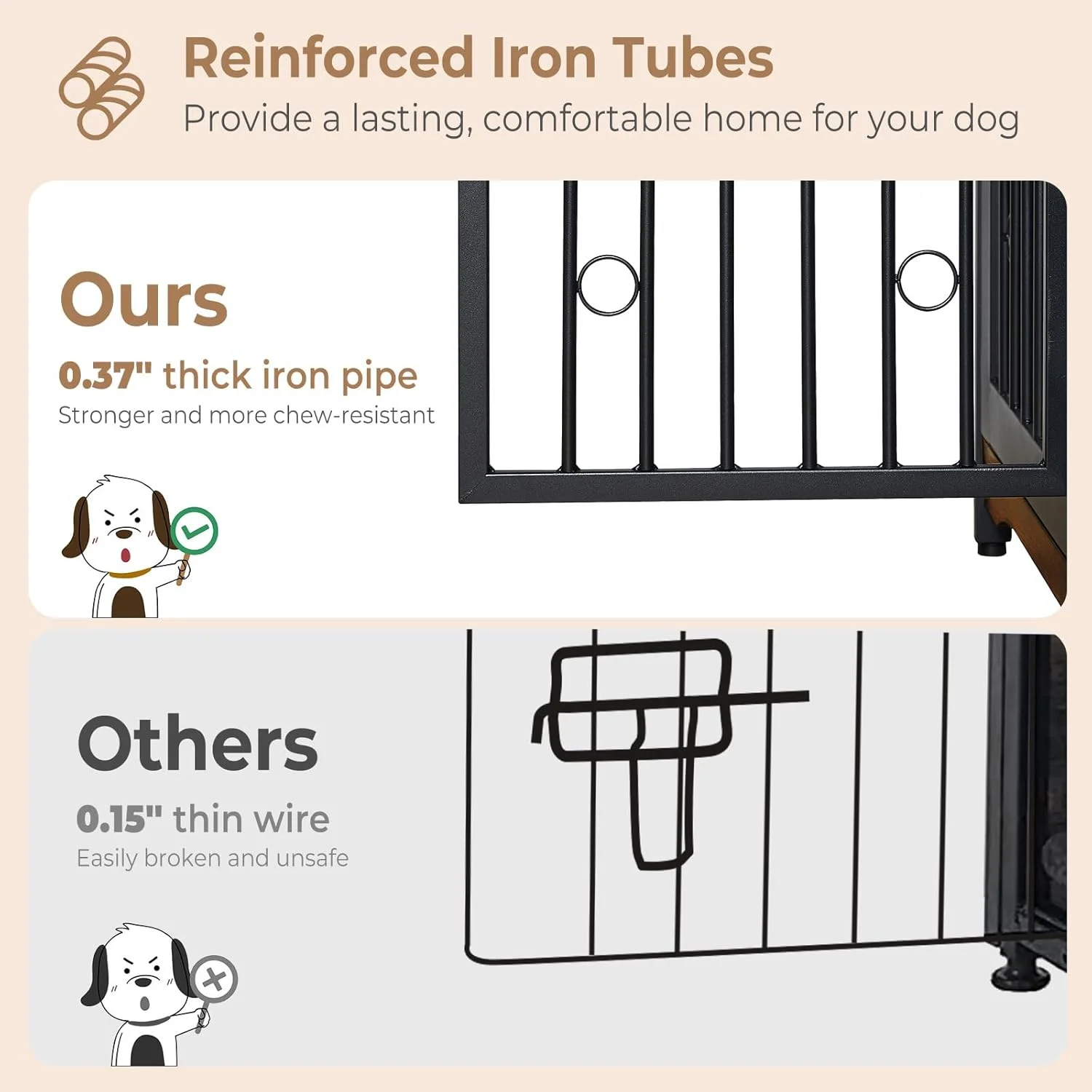 قفس سگ مبلمان Lyromix 71 اینچی برای 2 سگ، قفس چوبی دوبل سگ نژاد بزرگ با کوسن، قفس سگ XXL داخلی میز تلویزیون میز کنار تختی با جداکننده برای سگ های بزرگ و متوسط، قهوه ای