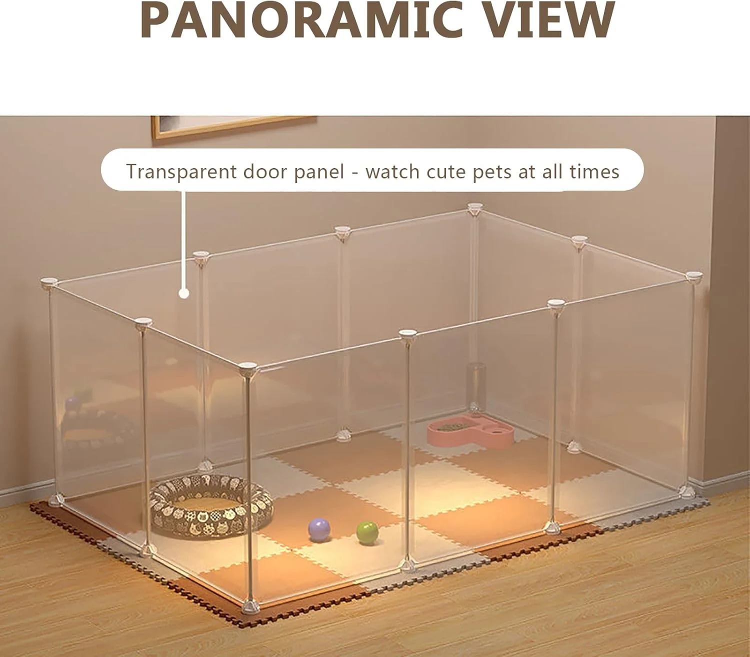 محوطه بازی حیوانات خانگی lzfHzwno، قفس حیوانات کوچک DIY با درب برای استفاده در داخل/خارج از منزل، حصار حیاط قابل حمل برای حیوانات کوچک، توله سگ، گربه، 75 X 75 سانتی متر