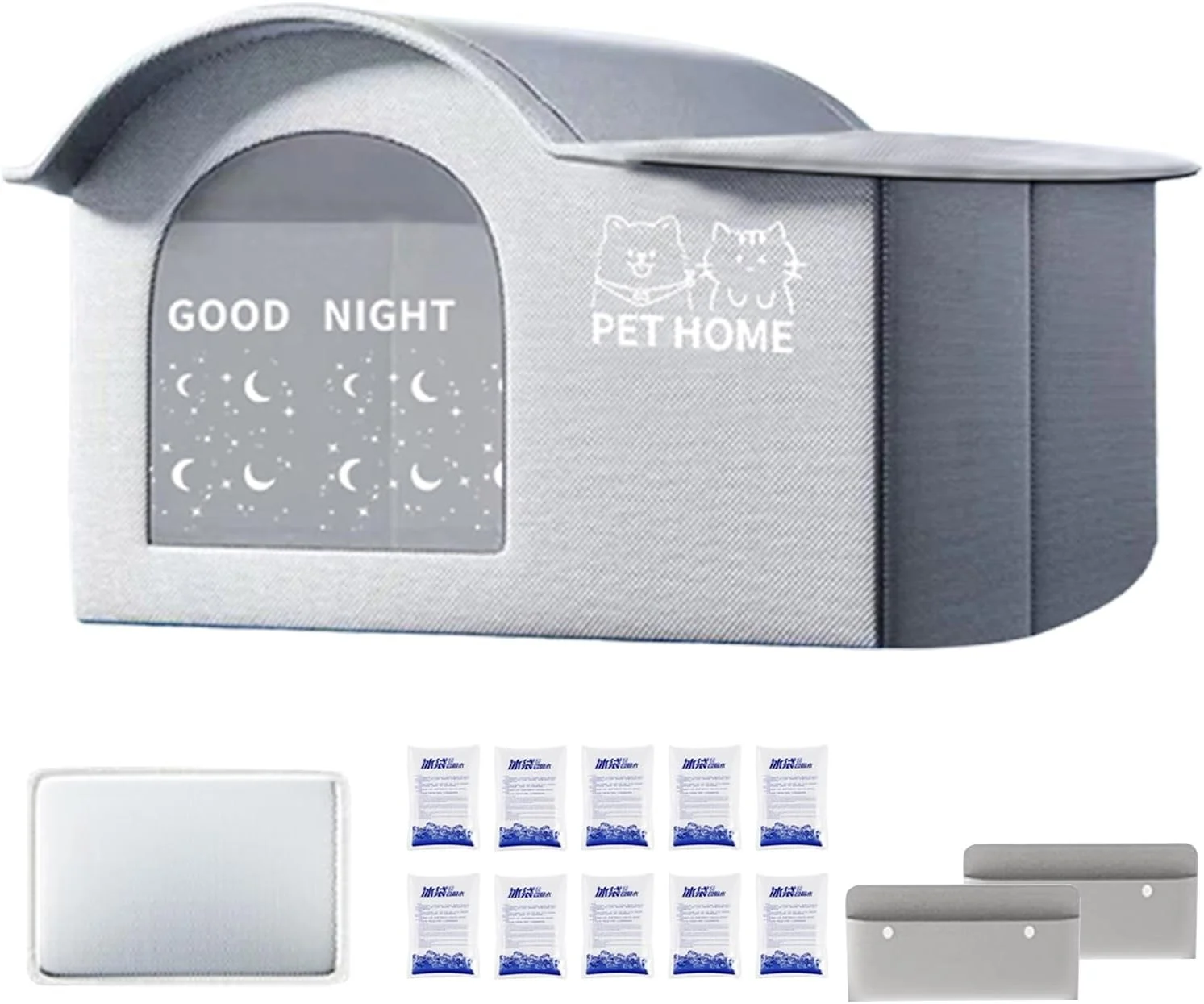 خانه سگ در فضای باز، پناهگاه تاشو خنک کننده گربه با بسته های یخ، غار سایه دار تختخواب های قابل حمل جادار عایق بندی شده برای سگ های نژاد بزرگ و کوچک در فضای داخلی و خارجی