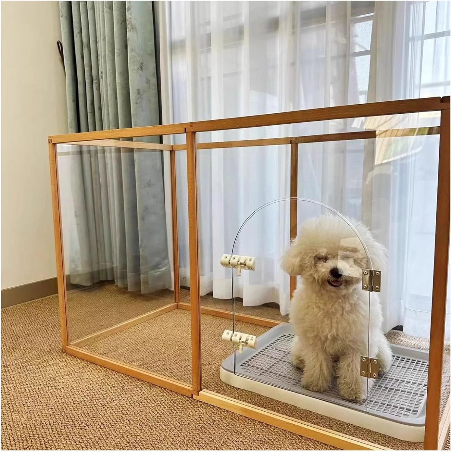 محوطه بازی سگ سرپوشیده، محوطه بازی شفاف سگ، حصار سگ تاشو با درب ورودی، نصب و برداشتن آسان محوطه بازی و لانه سگ، مقاوم و تمیز کردن آسان (10 پنل)