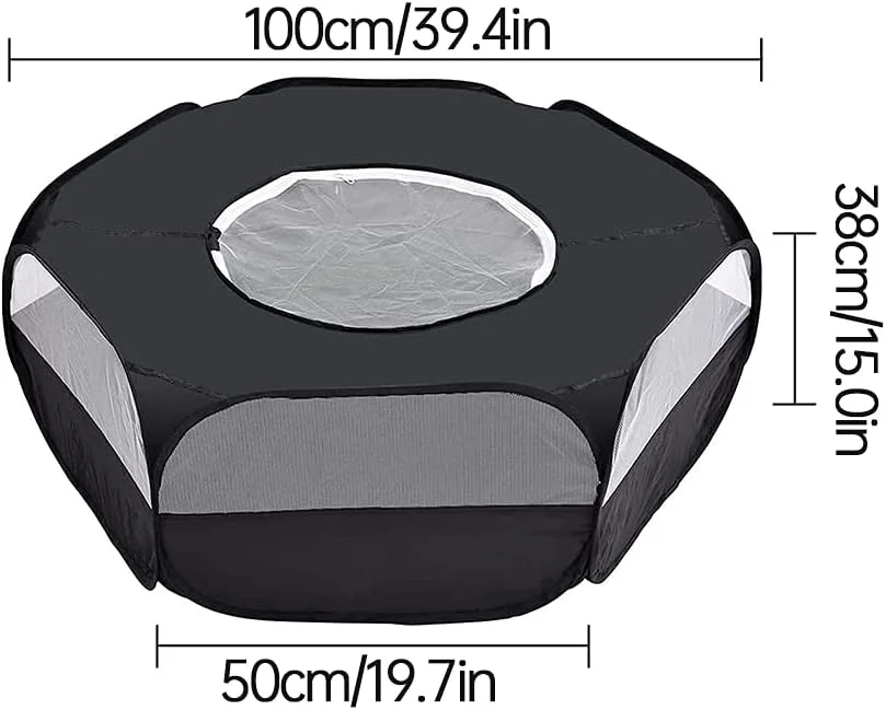 محوطه بازی حیوانات کوچک، تاشو، مناسب سگ و حیوانات خانگی، قفس ضد آب، چادر بازی توله سگ، حصار تمرینی قابل حمل در فضای باز با پوشش بالایی، مشکی