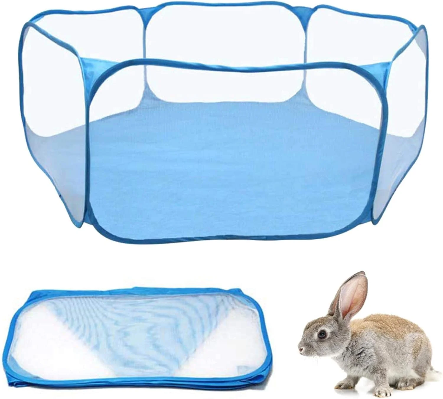 محوطه بازی حیوانات کوچک [آبی] چادر تمرینی تاشو برای خوکچه هندی، خرگوش، همستر، چینچیلا، جوجه تیغی - 120 x 38 سانتی متر