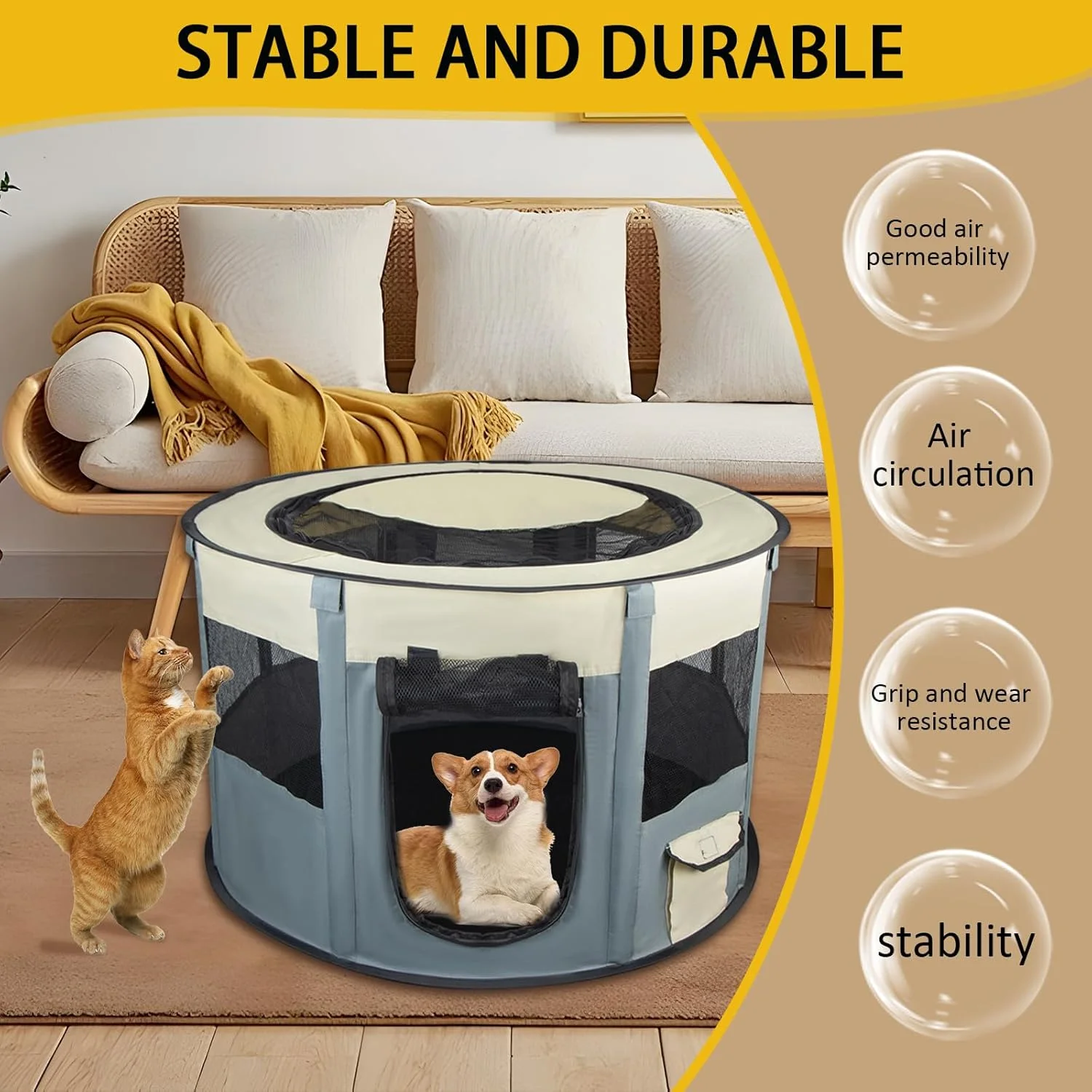محوطه بازی سگ توله سگی، محوطه بازی تاشو و ضد آب حیوانات خانگی، محوطه بازی سگ توله سگی داخلی و خارجی، حصار سگ حیوانات خانگی 72 × 40 سانتی متری قابل جابجایی برای حیوانات کوچک، سگ ها، گربه ها، خرگوش ها