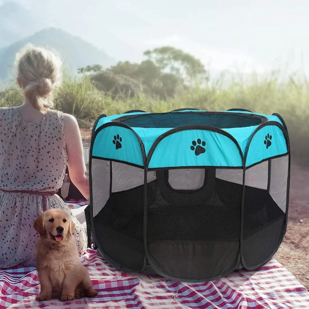 محوطه بازی توله سگ، محوطه بازی توله سگ، محوطه بازی سگ، محوطه بازی تاشو توله سگ برای داخل خانه، محوطه بازی برای سگ و گربه، محوطه تاشو داخلی و خارجی برای بچه گربه، کیف حمل حیوانات خانگی 74x74x43 سانتی متر
