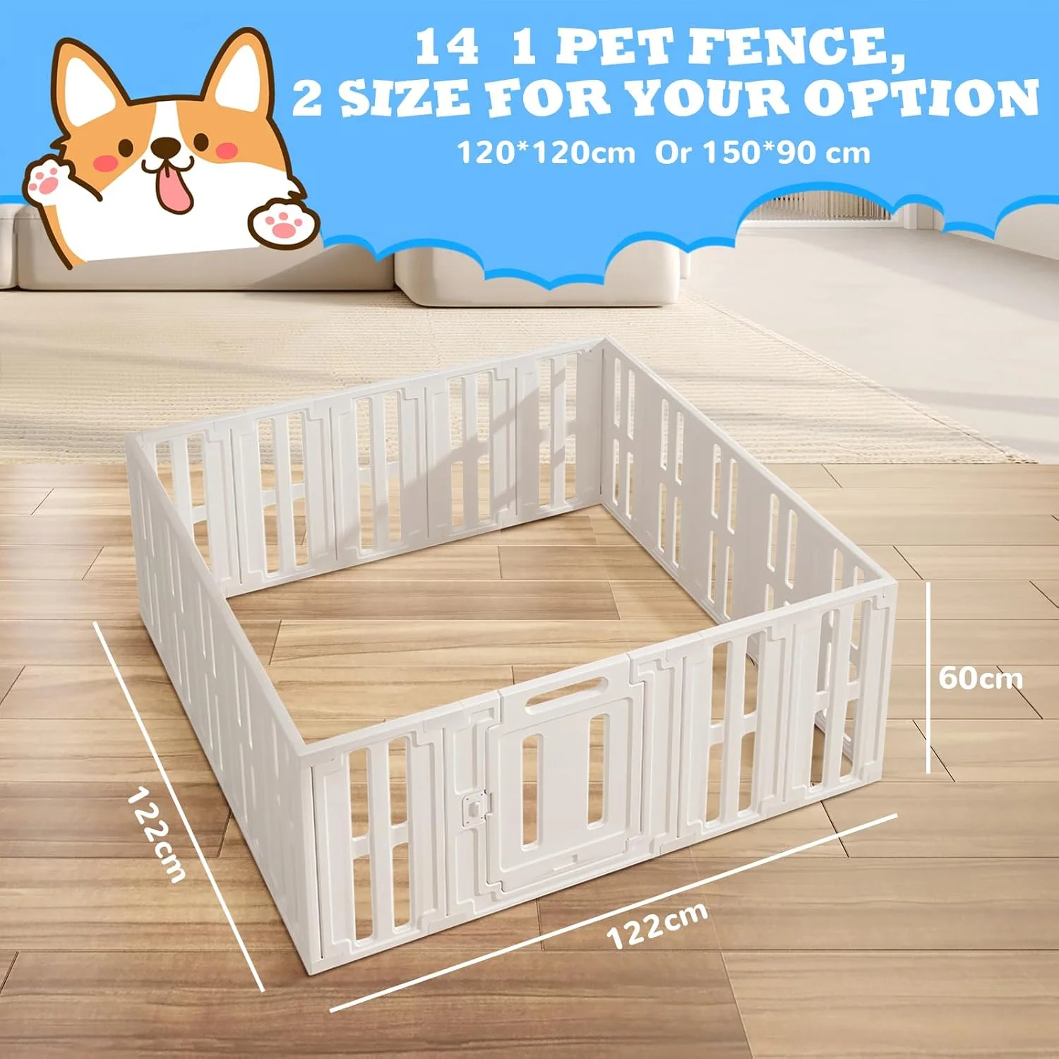 محوطه بازی توله سگ با ارتفاع 60 سانتی متر، محوطه بازی تاشو سگ با درب، قفس سگ برای خانه برای سگ ها، گربه ها، خرگوش ها، حیوانات کوچک