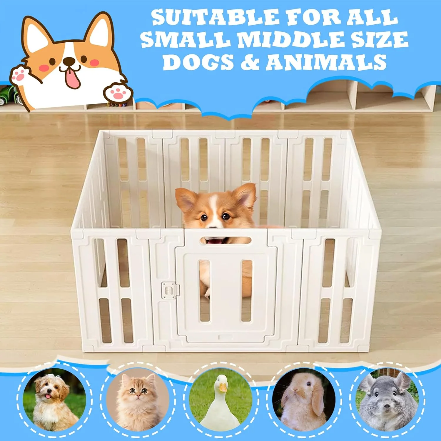 محوطه بازی توله سگ با ارتفاع 60 سانتی متر، محوطه بازی تاشو سگ با درب، قفس سگ برای خانه برای سگ ها، گربه ها، خرگوش ها، حیوانات کوچک