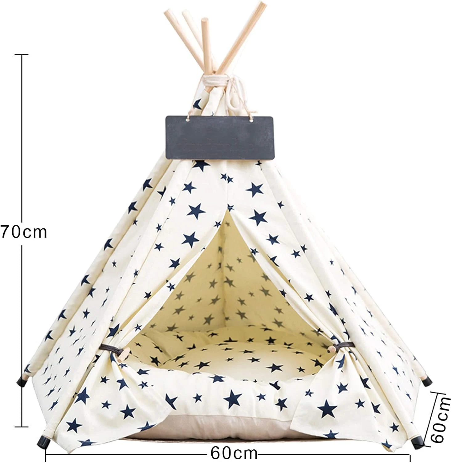 چادر تیپی حیوانات خانگی، تخت سگ و گربه برای سگ ها، توله سگ و گربه، چادرهای قابل حمل سگ و خانه های حیوانات خانگی با کوسن ضخیم و تخته سیاه، چادر داخلی و خارجی، تیپی کوچک و متوسط حیوانات خانگی، D، 60x70 سانتی متر