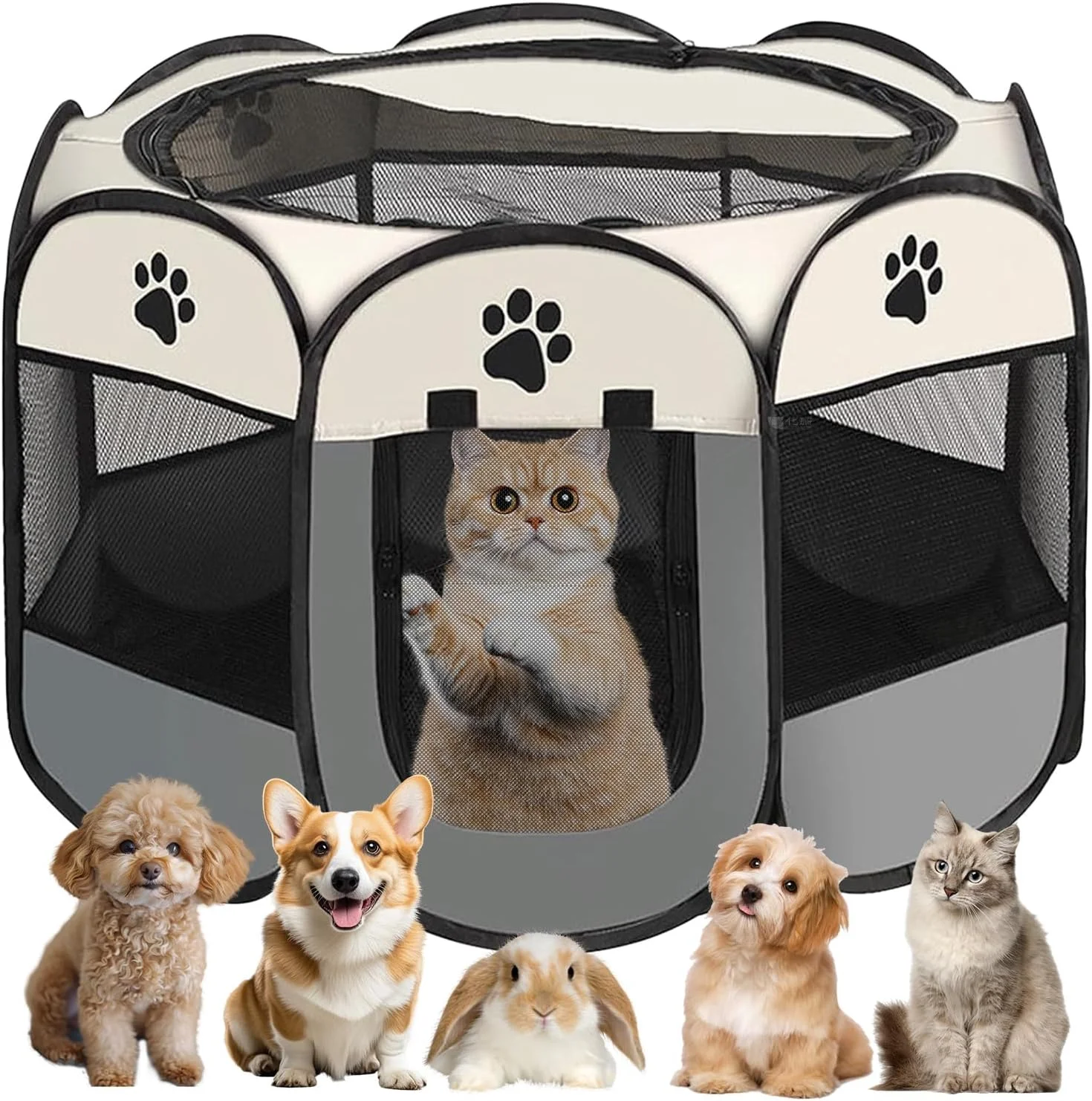  باکس تاشو سگ پاپی ران - پارک بازی توله سگ تاشو چادر سگ محفظه گربه برای قفس سگ داخلی و خارجی چادر سگ فضای باز پارک بازی خرگوش چادر گربه سگ محفظه حیوانات کوچک