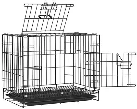 قفس سگ فلزی با پوشش پودری و سینی جداشدنی PSK (مشکی، سایز بزرگ 36 اینچ)