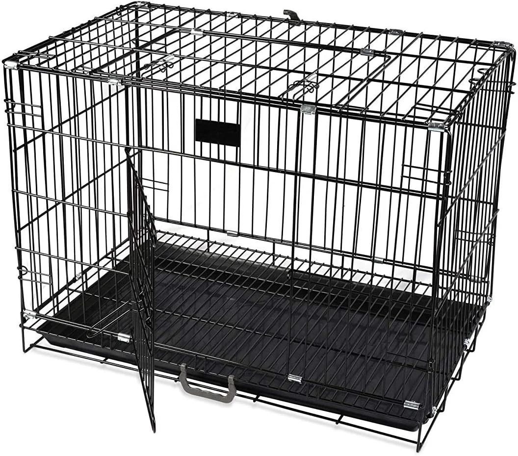 قفس سگ PSK PET MART با سینی جداشدنی، آبی/مشکی (24 اینچ)