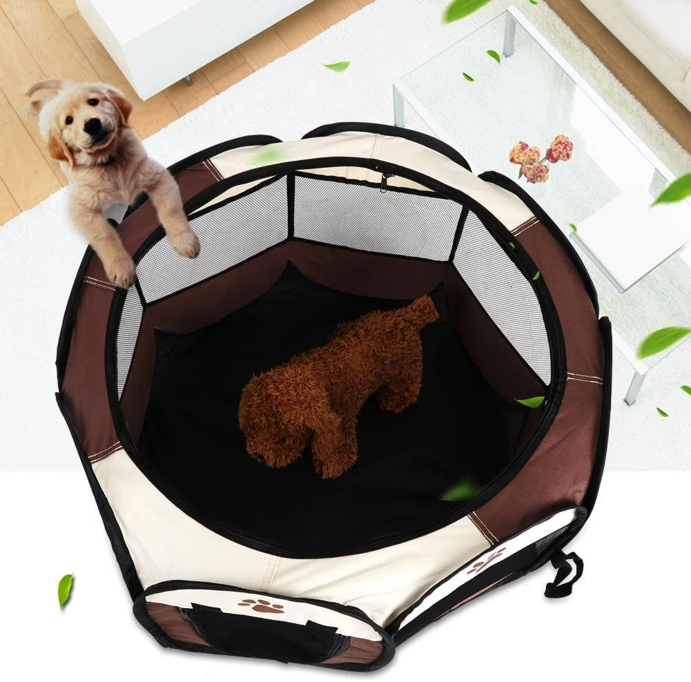 محوطه بازی توله سگ، محوطه بازی تاشو قابل حمل حیوانات خانگی، چادر بازی سگ، 81 x 45 سانتی متر (قهوه ای)