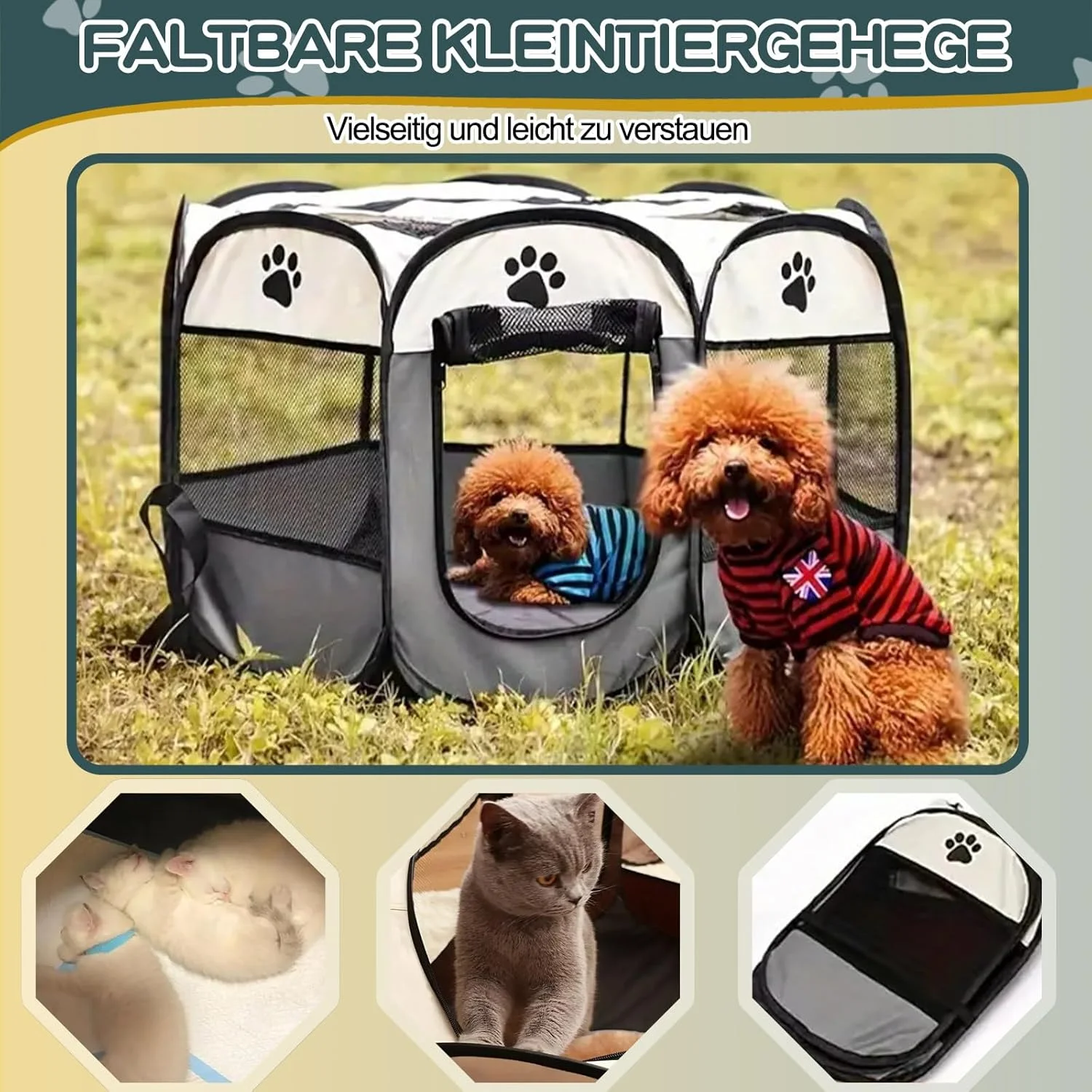  باکس تاشو سگ پاپی ران - پارک بازی توله سگ تاشو چادر سگ محفظه گربه برای قفس سگ داخلی و خارجی چادر سگ فضای باز پارک بازی خرگوش چادر گربه سگ محفظه حیوانات کوچک