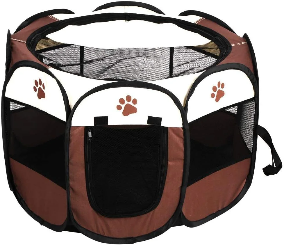 محوطه بازی توله سگ، محوطه بازی تاشو قابل حمل حیوانات خانگی، چادر بازی سگ، 81 x 45 سانتی متر (قهوه ای)