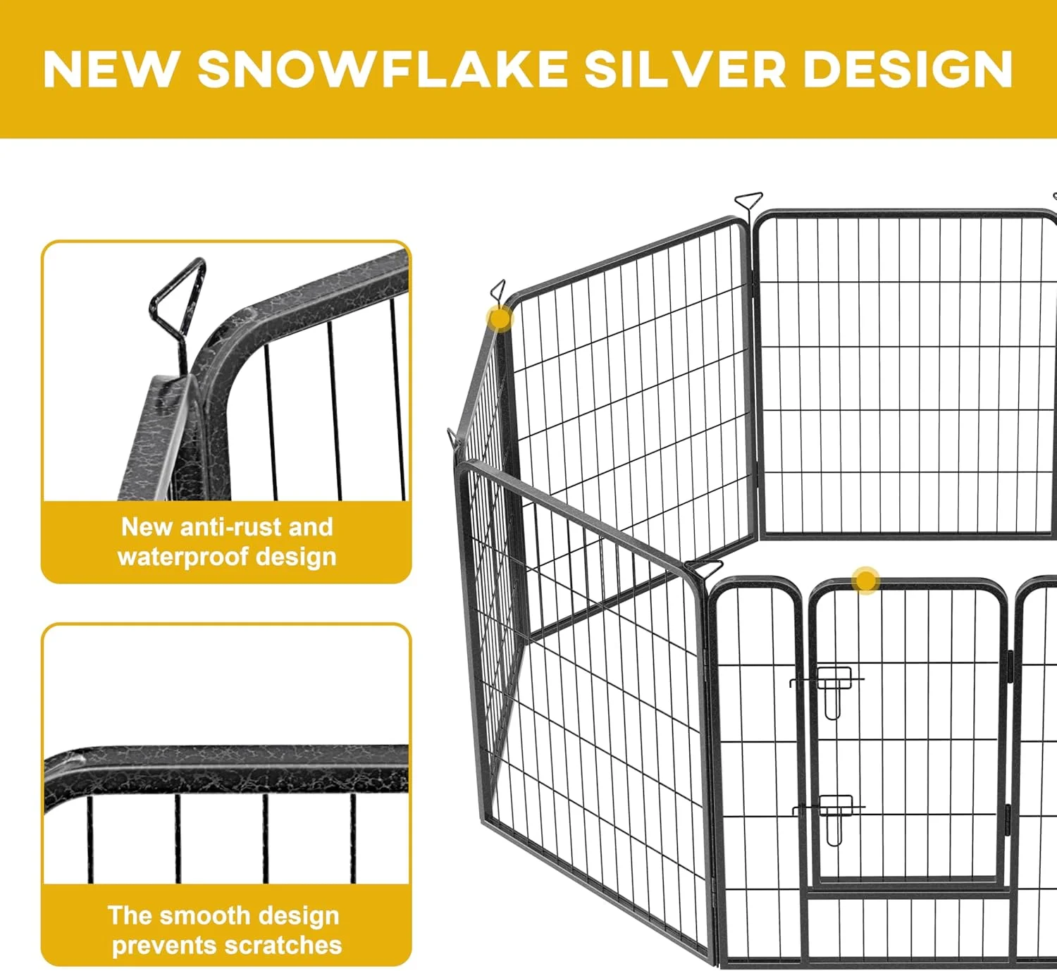 محوطه بازی سگ Pvpy Yvrd برای داخل/خارج خانه، حیاط خلوت، کمپینگ با RV، هشت پنل 24 اینچی برای سگ های کوچک و توله سگ ها، مشکی نقره ای