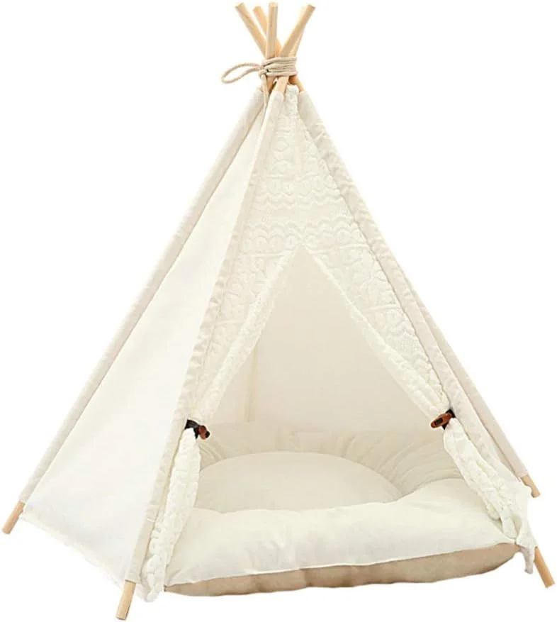 چادر تیپی خانه حیوانات خانگی برای سگ ها تخت گربه خانه زیبا چادر تیپی قابل حمل حیوانات خانگی برای توله سگ بچه گربه گربه (سفید S)