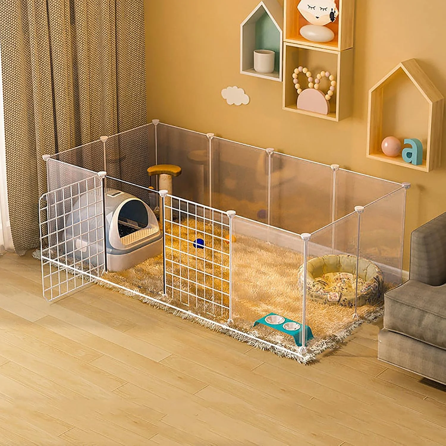 محوطه بازی حیوانات کوچک TEHONGMAI، قفس حیوانات خانگی، محوطه بازی شفاف سگ و گربه DIY با درب، حصار حیاط قابل حمل، برای توله سگ، بچه گربه، خوکچه هندی