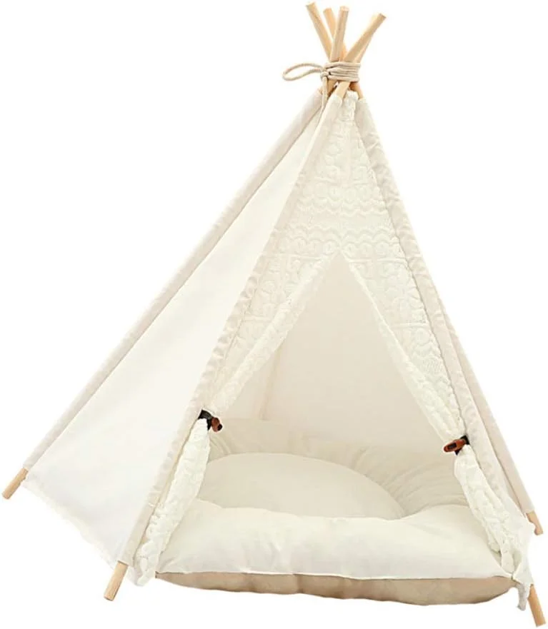 چادر تیپی خانه حیوانات خانگی برای سگ ها تخت گربه خانه زیبا چادر تیپی قابل حمل حیوانات خانگی برای توله سگ بچه گربه گربه (سفید S)