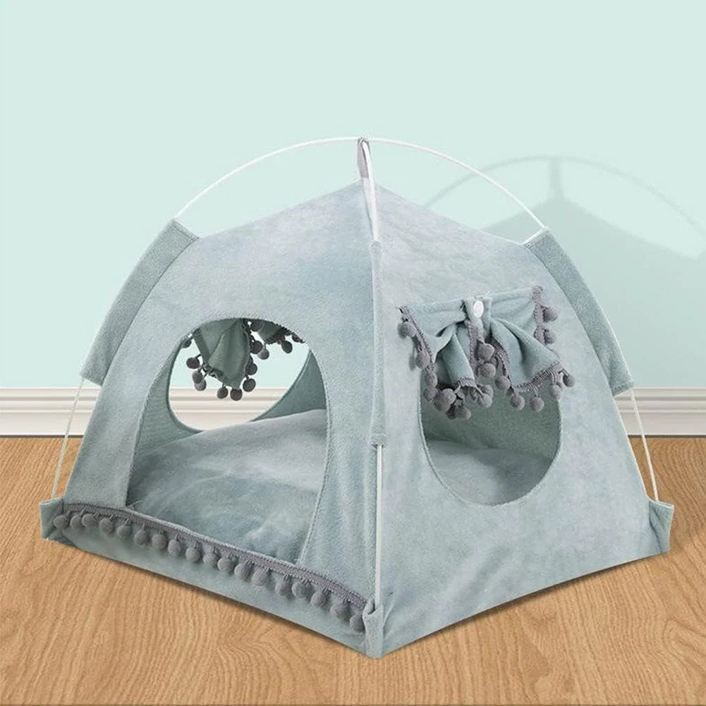 چادر حیوانات خانگی سگ گربه تیپی با کوسن و بالش قابل شستشو و جداشدنی، خانه توله سگ برای زمستان سبز سایز M لوازم حمل سگ، چادر