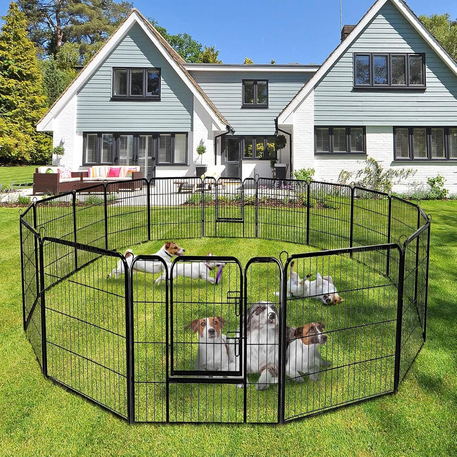 محوطه بازی فلزی سنگین تِمکین برای سگ، با ارتفاع 31.5 اینچ، 16 پنل ضد زنگ، محوطه بازی توله سگ مناسب فضای داخلی و خارجی برای سگ های کوچک/متوسط/بزرگ، حصارهای تاشو سگ برای حیاط، خانه، کمپ (16 پنل)