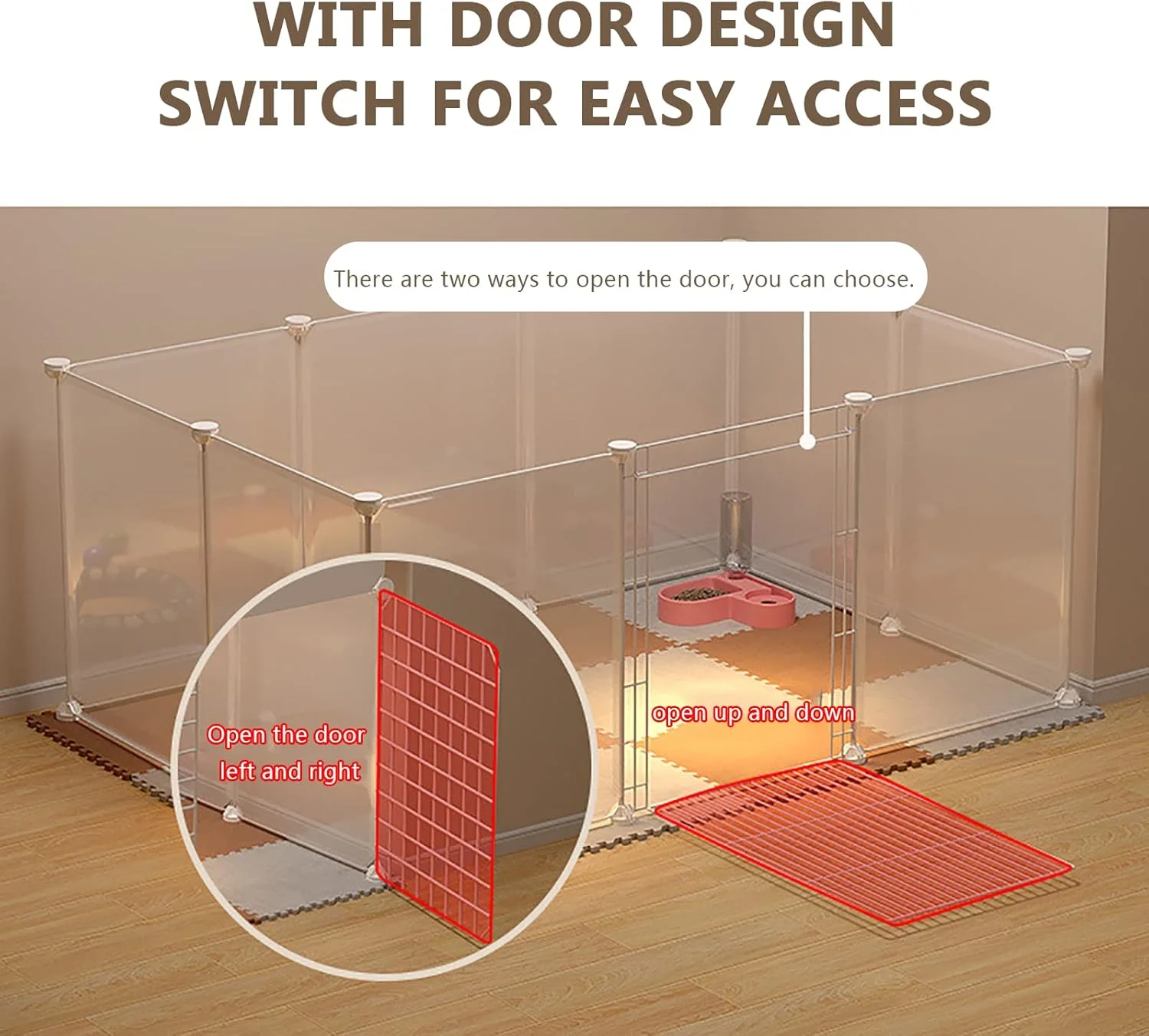 محوطه بازی حیوانات کوچک TEHONGMAI، قفس حیوانات خانگی، محوطه بازی شفاف سگ و گربه DIY با درب، حصار حیاط قابل حمل، برای توله سگ، بچه گربه، خوکچه هندی