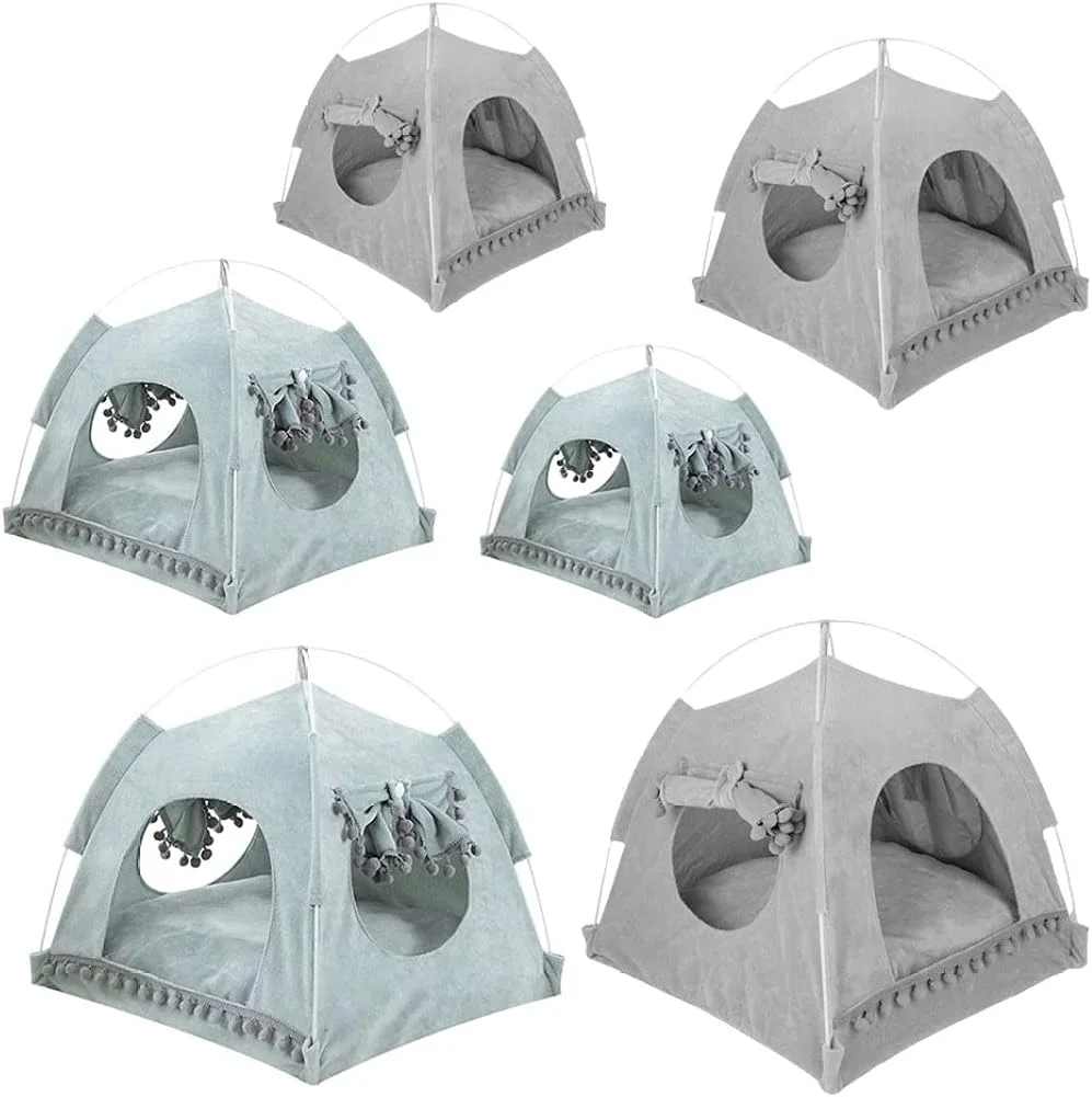 چادر حیوانات خانگی سگ گربه تیپی با کوسن و بالش قابل شستشو و جداشدنی، خانه توله سگ برای زمستان سبز سایز M لوازم حمل سگ، چادر