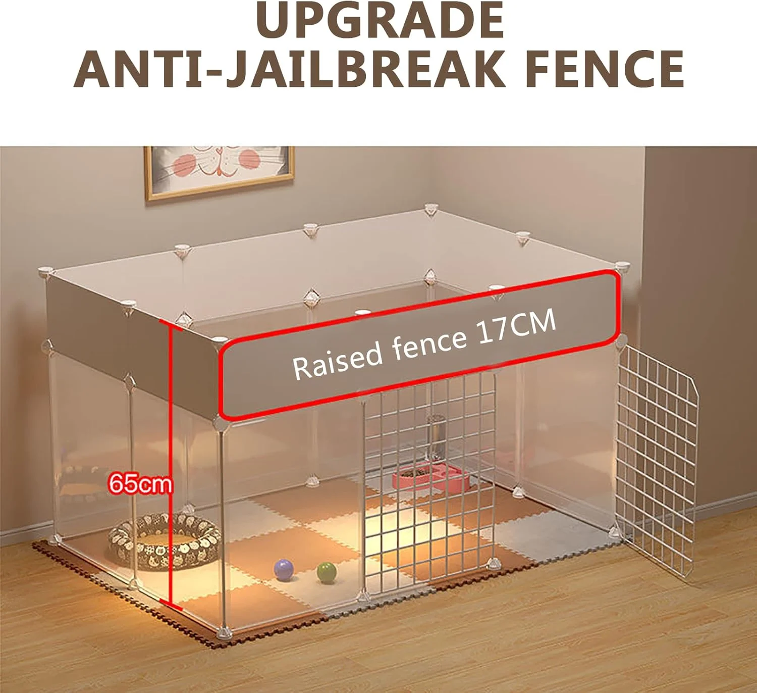 محوطه بازی حیوانات کوچک TEHONGMAI، قفس حیوانات خانگی، محوطه بازی شفاف سگ و گربه DIY با درب، حصار حیاط قابل حمل، برای توله سگ، بچه گربه، خوکچه هندی