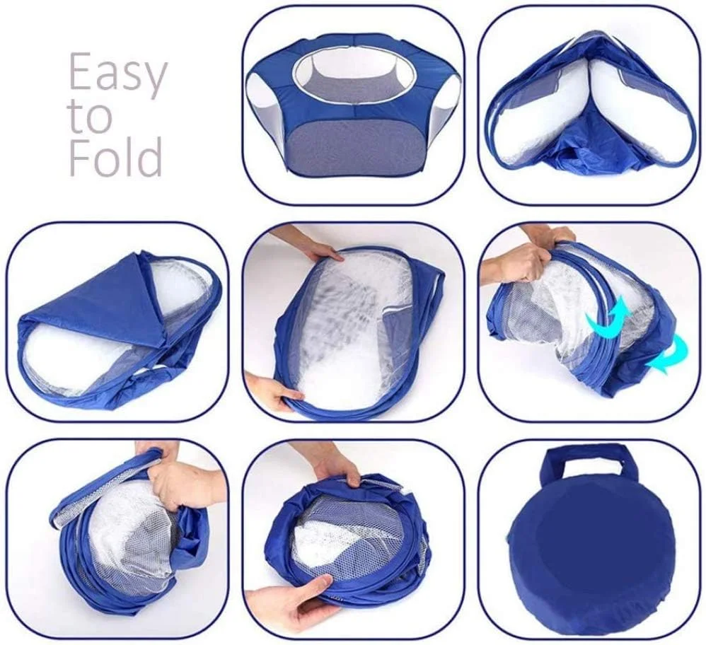 محوطه بازی حیوانات کوچک XWBLDBDFC، چادر قفس حیوانات، چادر حیوانات خانگی شفاف و تنفسی با پوشش بالایی، محوطه بازی حیوانات خانگی با باز شدن خودکار، حصار تاشو حیاط سرپوشیده و روباز برای حیوانات کوچک - آبی