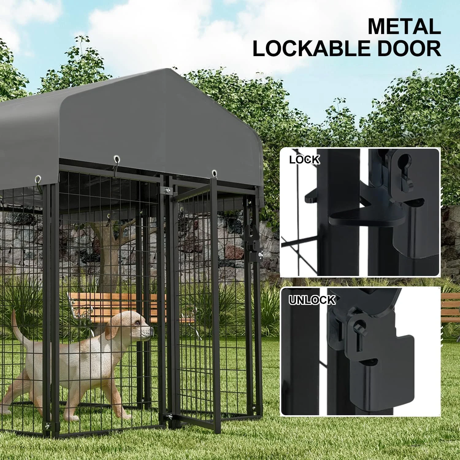 قفس بزرگ سگ فضای باز Xoxomeg، قفس های سنگین خانه حیوانات خانگی، قفس سیم کشی بیرونی برای راه رفتن مرغ با پوشش سقف ضد آب مقاوم در برابر اشعه ماوراء بنفش و میخ (L:120x249x165cm)