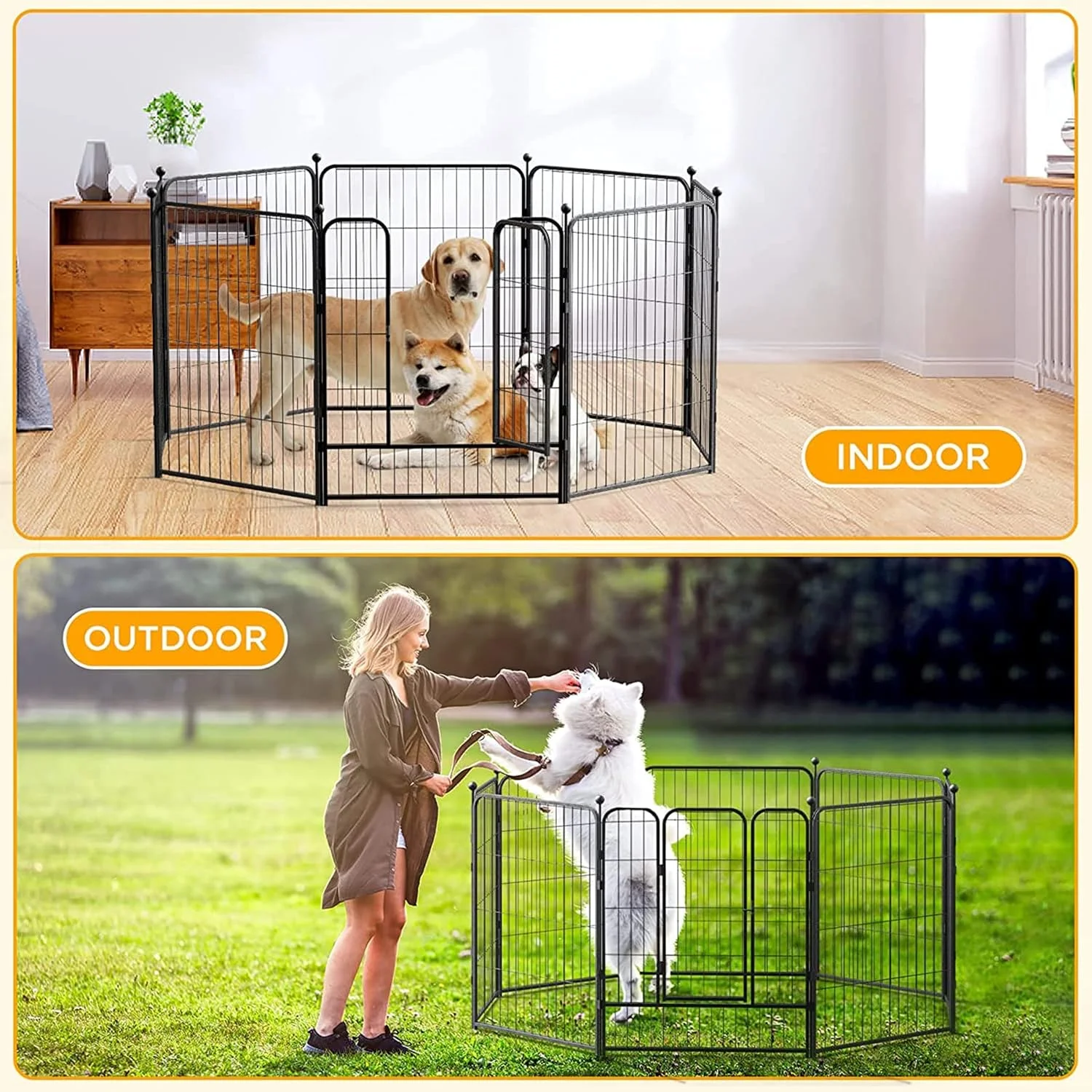 محوطه بازی سگ بزرگ xpZcJh برای داخل و خارج از خانه، قفس سگ، محوطه تمرین، قفس لانه سگ، محوطه بازی حیوانات خانگی قابل حمل برای سگ های بزرگ، متوسط و کوچک و حیوانات خانگی، 16 پنل، 31.5 x 23.6 اینچ