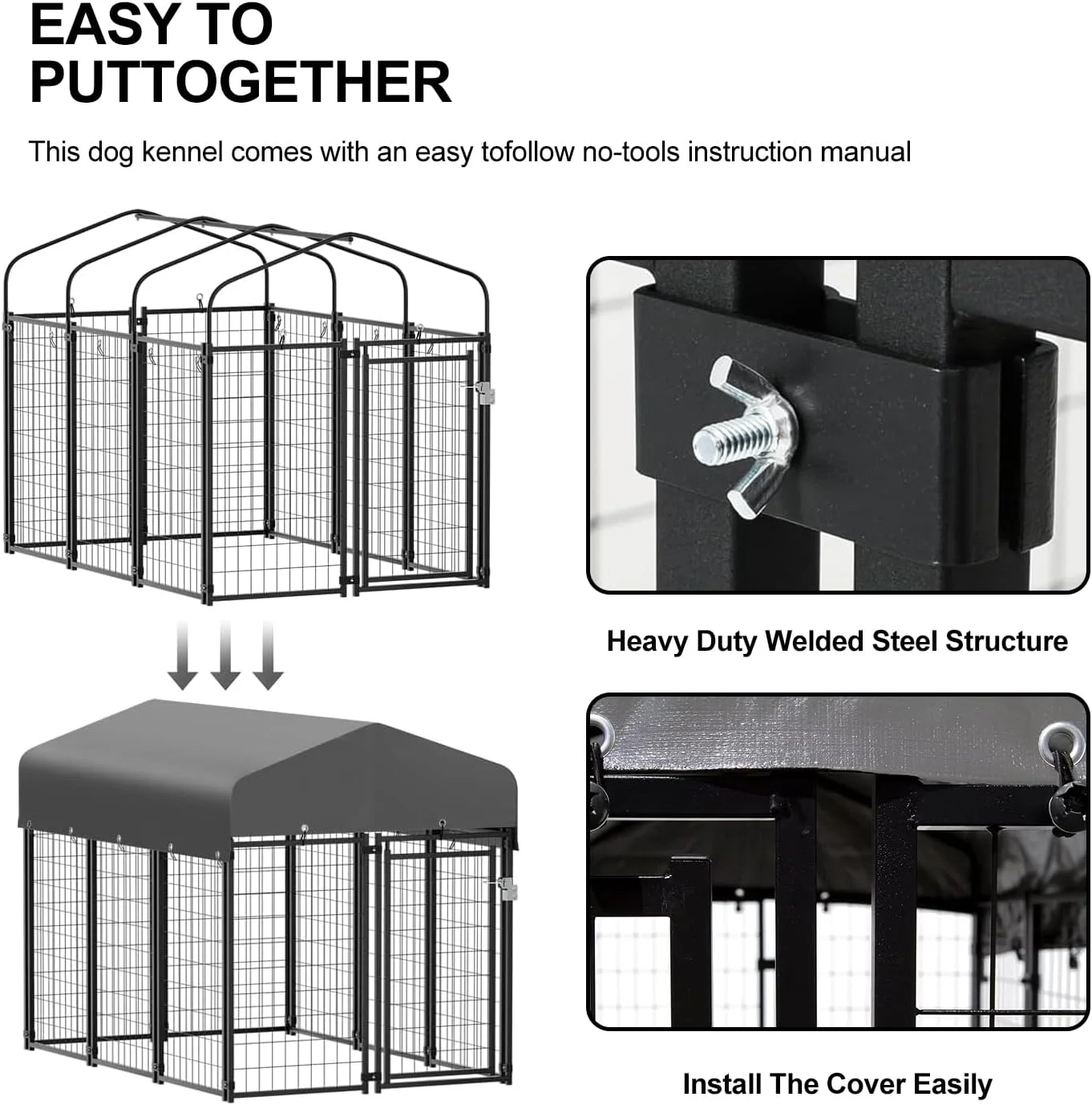 قفس بزرگ سگ فضای باز Xoxomeg، قفس های سنگین خانه حیوانات خانگی، قفس سیم کشی بیرونی برای راه رفتن مرغ با پوشش سقف ضد آب مقاوم در برابر اشعه ماوراء بنفش و میخ (L:120x249x165cm)