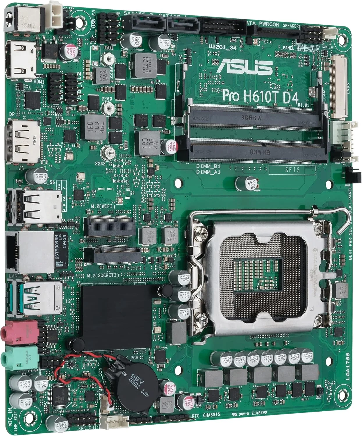 مادربرد تجاری بهینه شده ASUS Pro H610T D4-CSM LGA 1700 (نسل دوازدهم اینتل و اینتل vPro) (PCIe 4.0,DP,LVDS,SO-DIMM DDR4,USB 3.2 Gen 2,M.2 Key E Slot,Q-LED Core, ASUS Control Center Express)