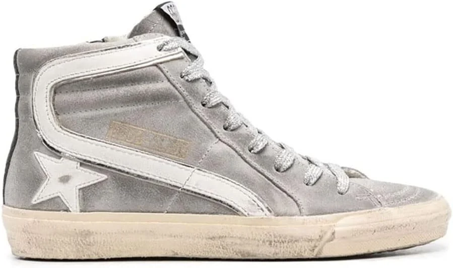 کفش‌های ورزشی تخت و محبوب گلدن گوس، بنددار و ضد لغزش، کفش‌های ورزشی ساق بلند سفید مردانه