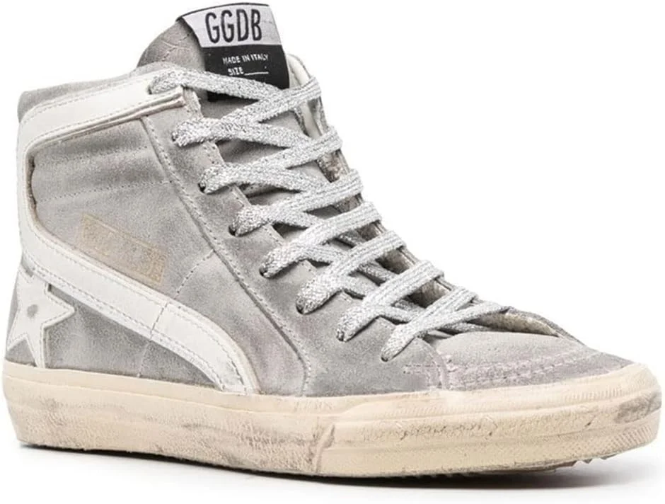 کفش‌های ورزشی تخت و محبوب گلدن گوس، بنددار و ضد لغزش، کفش‌های ورزشی ساق بلند سفید مردانه