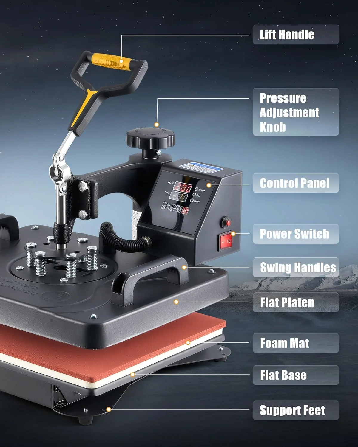 دستگاه پرس حرارتی 11 در 1 CREWORKS با ابعاد 30x38 سانتی متر، دستگاه پرس حرارتی چرخشی تی شرت با پنل کنترل دیجیتال، دستگاه انتقال حرارت چند منظوره 12x15 اینچی برای تی شرت، لیوان، کلاه، بشقاب، کفش، قلم و بیسبال